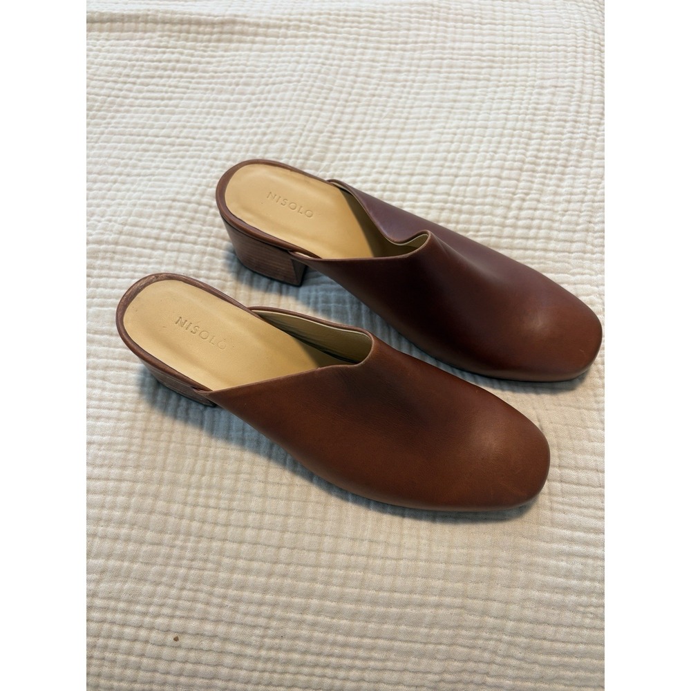 NISOLO WOMEN'S ALL DAY LEATHER HEELED MULE CHCOLATE SIZE 11